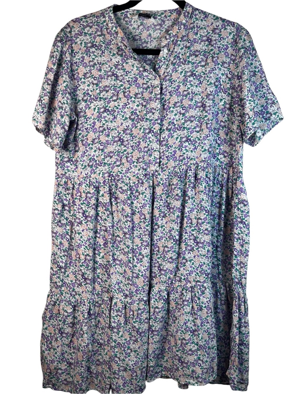PIgalle Floral Button-Front Tiered Dress in Lavender Mix - Picture 3 of 7